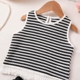 thumbnail image 5 of WRKEKC Girls Summer Outfits Sleeveless Round Neck Striped Fringe Vest and Black Shorts Set Comfortable for 2-8 Years, 5 of 9