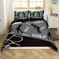 thumbnail image 1 of Erosebridal Housse de Couette de Sport de Golf Simple, Literie Noire Grise Taille Simple, Décor à Rayures Géométriques, Réversible 2 Pcs (Sans Couette), 1 of 7