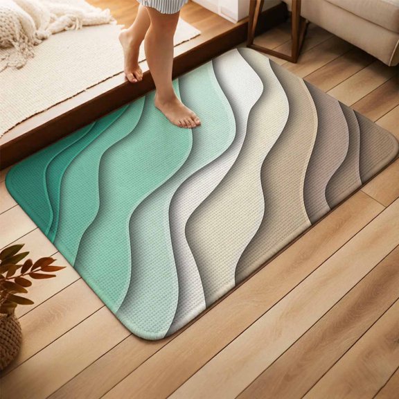 Abstract Gradient Striped Art Door Mat,Indoor Outdoor Welcome Doormat Modern Ombre Green Absorbent Linen Front Door Mats Non-Slip Entrance Rug for Kitchen Bathroom Entryway,20x31in