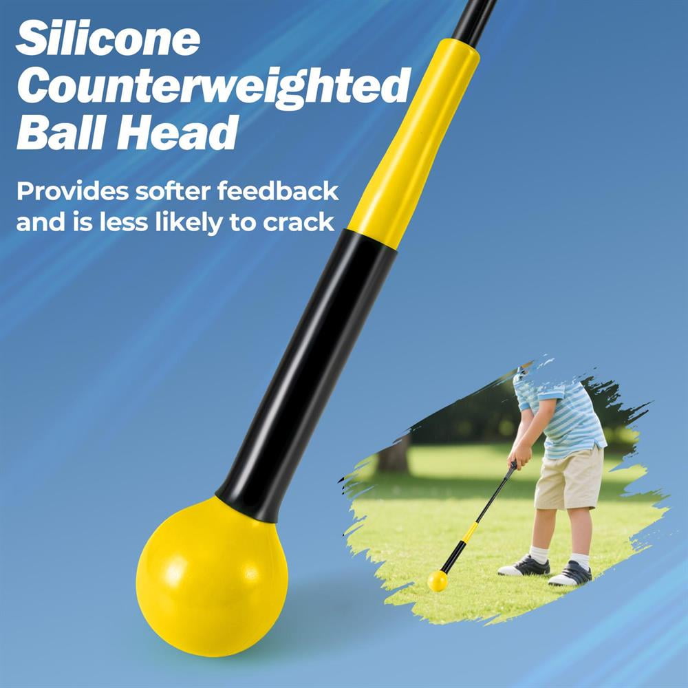 Topcobe 31.5 Inch Golf Swing Trainer Aid with Weighted Head for Grip Rhythm Balance-Yellow, Indoor Sports Equipment