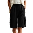 thumbnail image 3 of VBVC Women's Adjustable Elastic Waist Cargo Shorts , Summer Hiking Athletic Shorts For Women , Ladies' Knee Length Bermuda Shorts with Multi Pockets,Black,S-3XL, 3 of 5