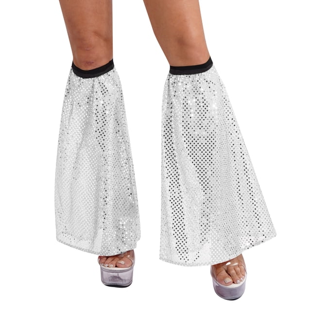 Raenseen Jambières à Sequins pour Femmes, Couvre-Jambes, Chaussettes à Franges, Costume de Fête Rave Argent Taille Unique