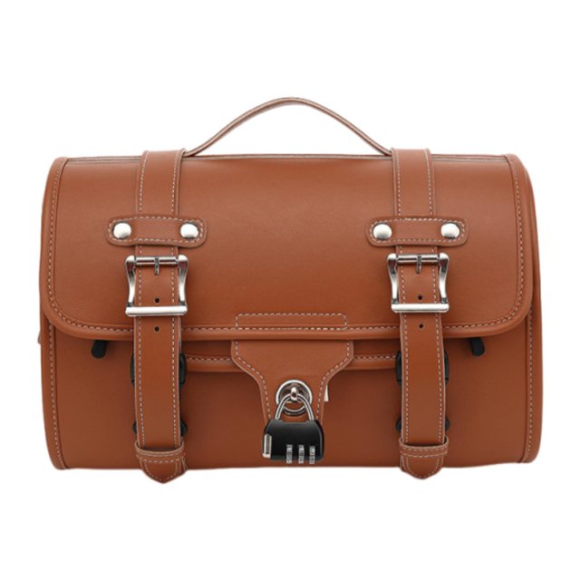 S SERENABLE Motorcycle Tail Bag Multifunctional PU Leather Smooth Zipper Rear Rack Trunk Brown