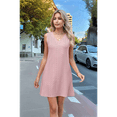 thumbnail image 6 of Ladies Solid Color Sleeveless V-Neck Pocket Dress Pink L, 6 of 7