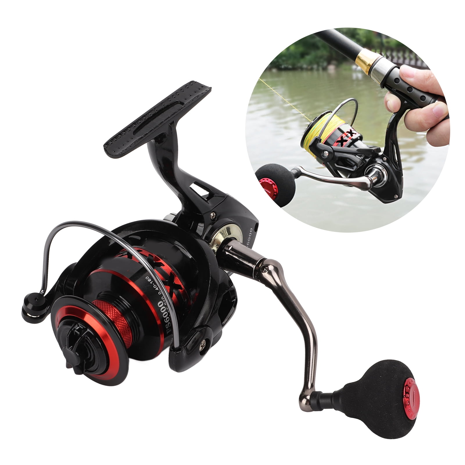NFTIGB Metal Spinning Fishing Reel CNC Machined with Comfortable EVA Grip, Long Throw Wheel for Saltwater and Freshwater Bass Fishing, Size 6000, 8.47 oz / 240g