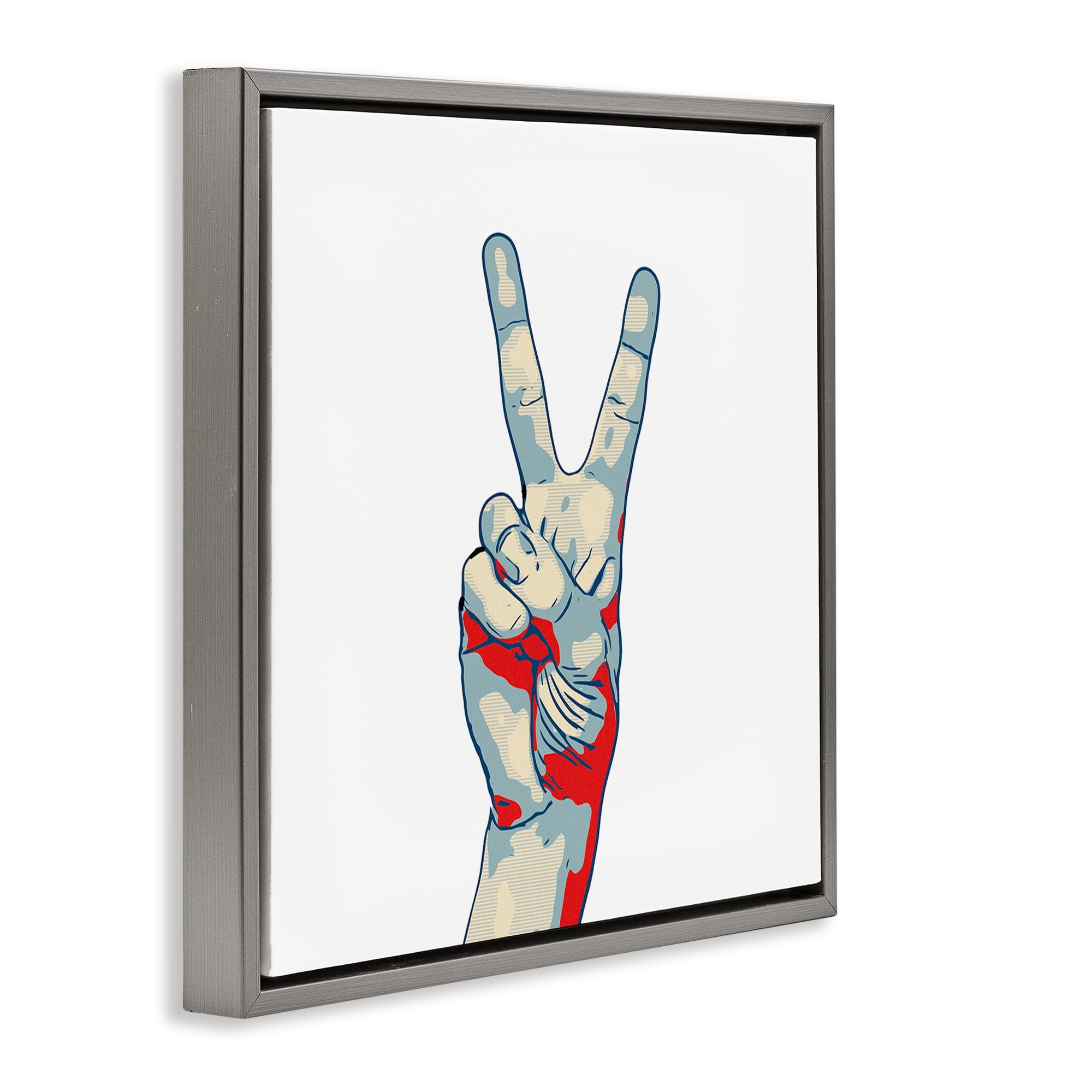 Stupell Industries Pop Style Peace Gesture Gray Framed Floater Canvas Wall Art, design by Kim Curinga