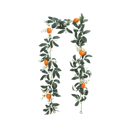 Dvumao Home Decor, Artificial Orange Garland 67.72 Inch Long Fake Fruit With Orange White Flowers Realistic Faux Leaf Garland For Dining Table
