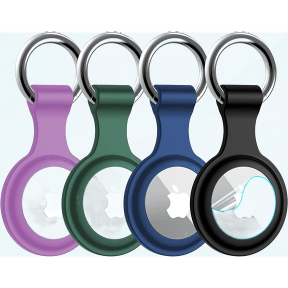4 Pack Silicon for AirTag Keychain Apple Airtag Holder Case Cover Air tag,Full Body Shockproof,Anti-Scratch airtags Protective Tracker Cover with Loop Key Ring for Dog,Keys,Luggage（Multi-Color）,