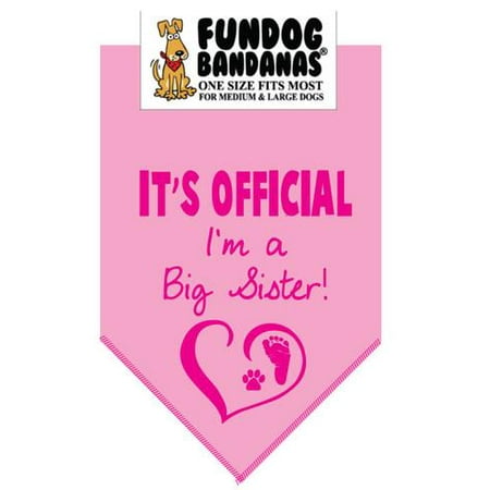 - Fun Dog Bandana - It's official I'm a big sister - One Size Fits Most for Med to Lg Dogs, light pink pet scarf