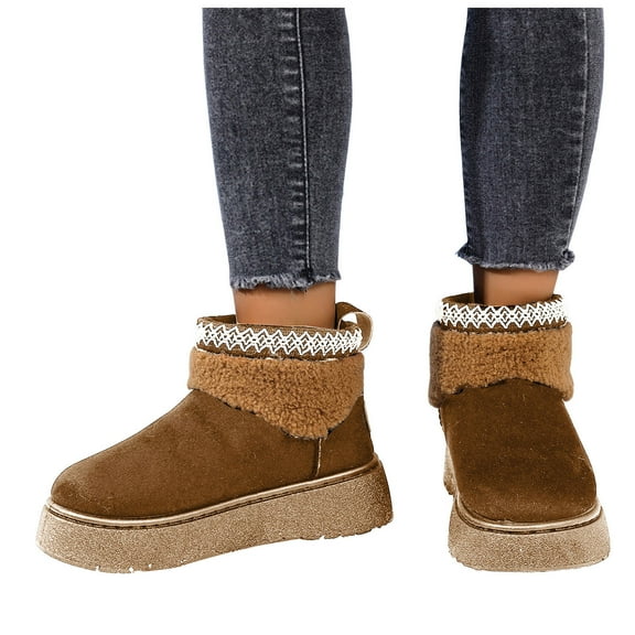 Chenyee Women's Suede Ankle Snow Boots Pull On Cozy Faux Shearling Lined Memory Foam Winter Shoes