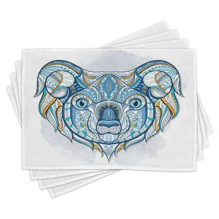 

Tropical Animals Placemats Set of 4 Tribal Patterned Head of Koala with Asian Ornate Motifs Australian Icon Image Washable Fabric Place Mats for Dining Room Kitchen Table Decor Blue by Ambesonne
