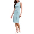 thumbnail image 4 of INSPIRE CHIC Women's Faux Wrap Pencil Dress Sleeveless Boat Neck Work Office Knee Length Dresses M Light Blue, 4 of 5