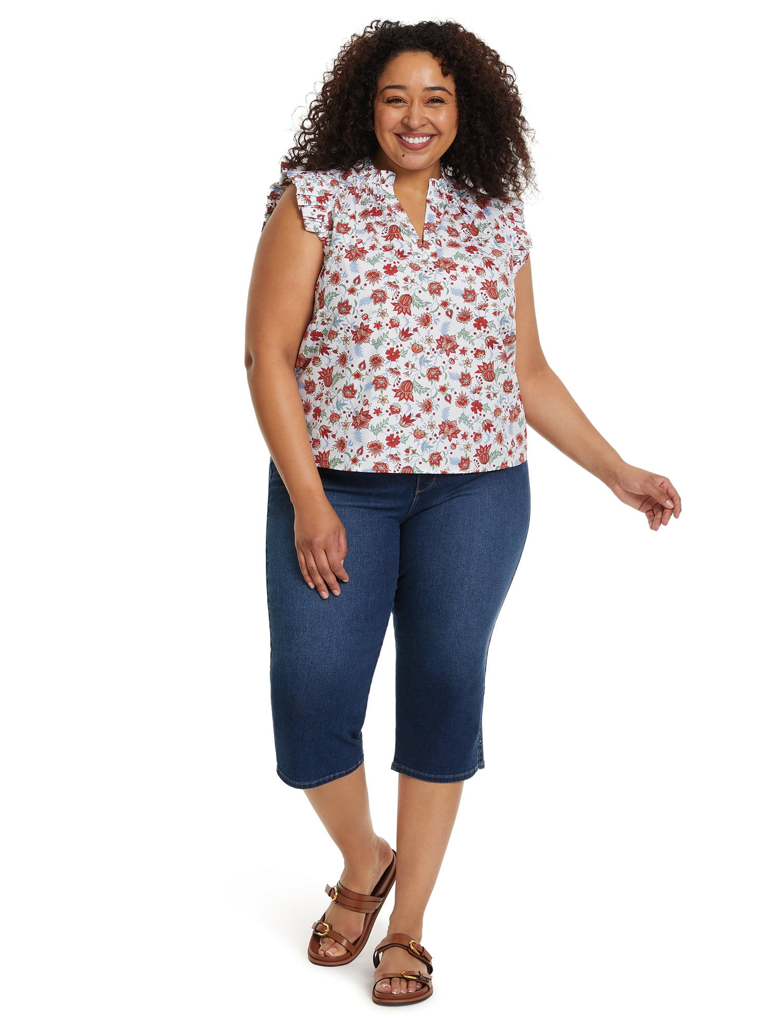 Gloria Vanderbilt Swan Series Women's Plus Ruffle Sleeve Top, Sizes 0X-4X