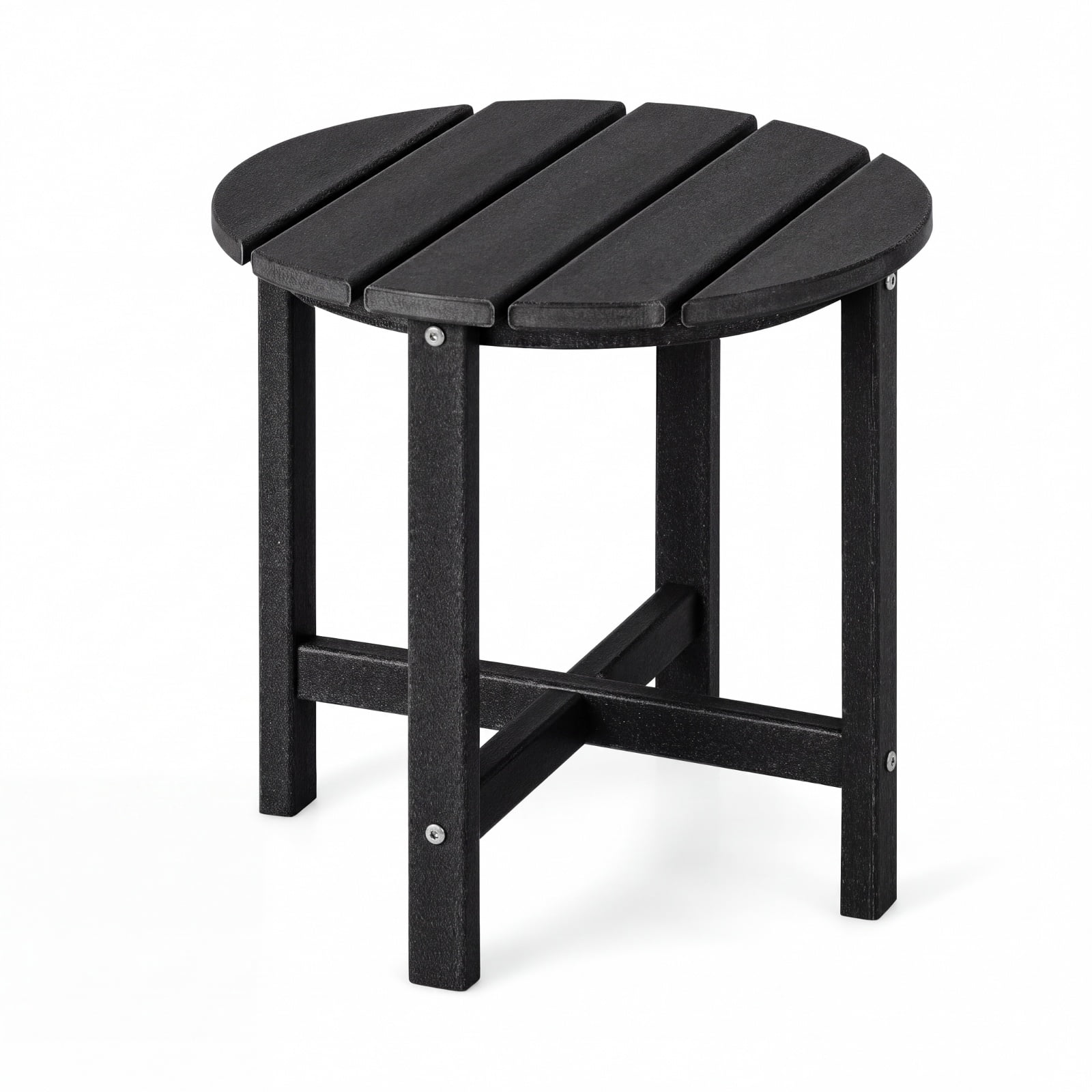 Furnibear Set of 2 18 Inch Round Weather Resistant Adirondack Side Tables with Slatted Top and HDPE Build for Patio Poolside and Garden, Black