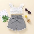 thumbnail image 4 of Vedolay Girls Sets Girl's 2 Piece Outfits Letter Graphic Round Neck Tee Shirt and Buckle Belted Shorts Set,White 3-6 Months, 4 of 5
