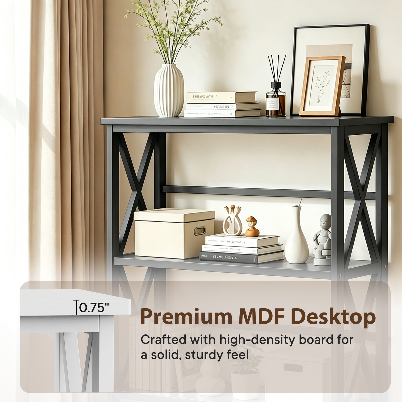 edx 3-Tier Metal Wall Mounted Bookshelf, Drill-Free Open Bookcase for Home Office/Study, Matte Finish Storage Shelves, Black