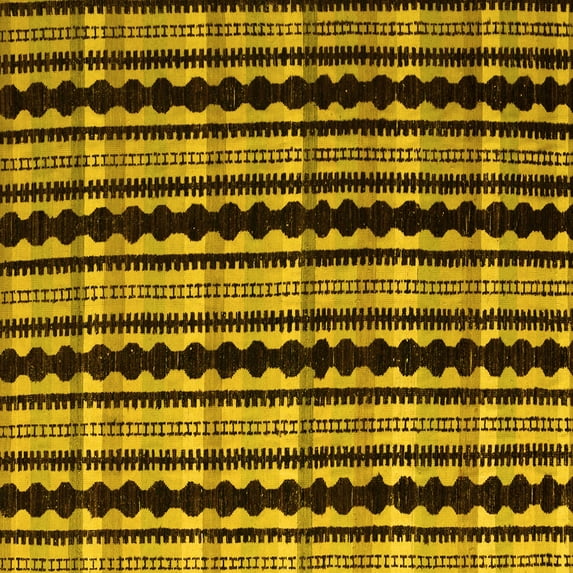 Ahgly Company Machine Washable Indoor Square Abstract Yellow Modern Area Rugs, 5' Square