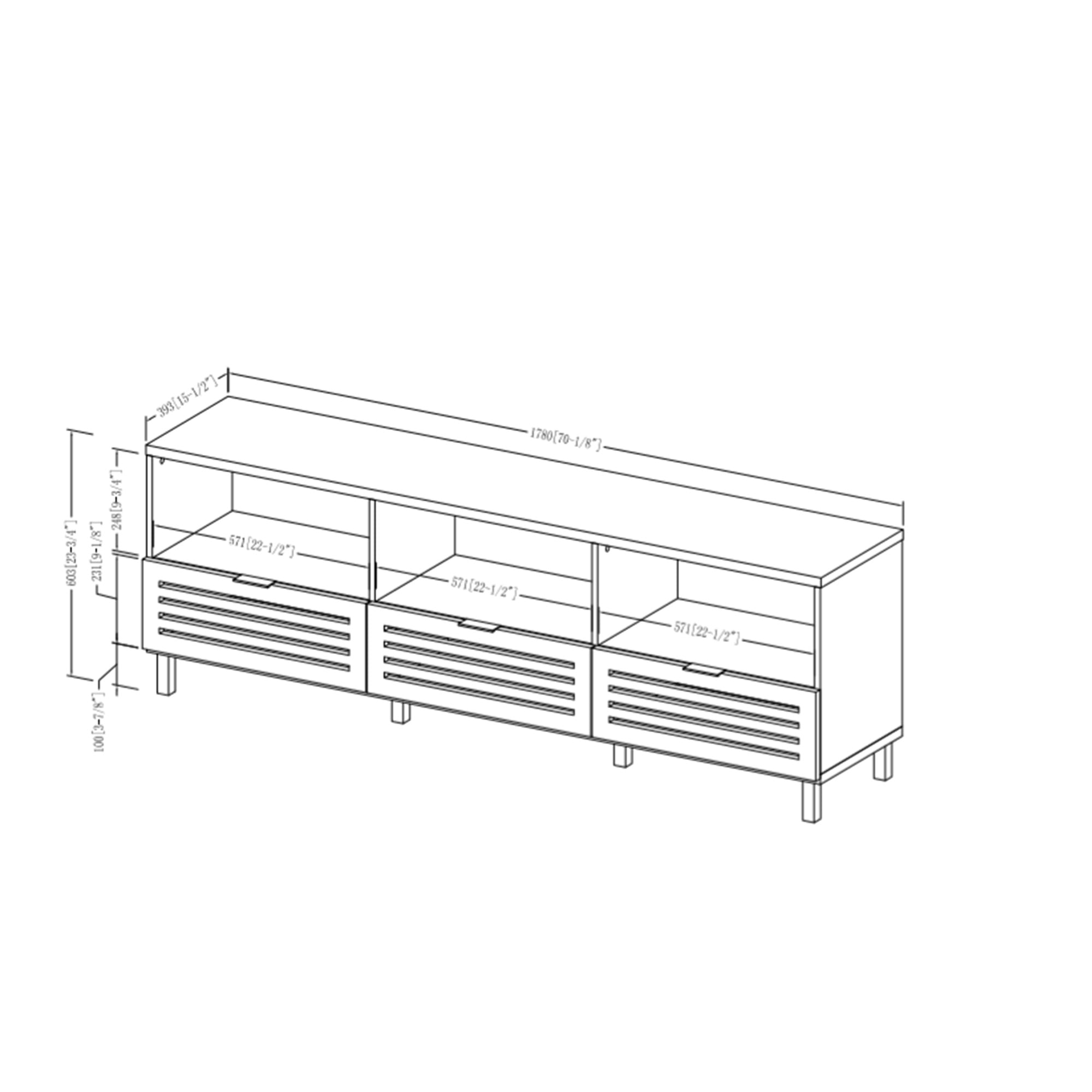 Manor Park Jackson English Oak Modern Slatted 3 - Drawer TV Stand