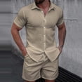 thumbnail image 2 of IROINNID Men's 2 Piece Casual Short Sleeve Button Down Shirt and Shorts Set Textured Jacquard Turndown Collar for Summer Beach Vacation, 2 of 8