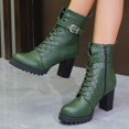thumbnail image 4 of Ankle Boots Solid Leather Plus Size Side Zipper Belt Buckle High Heel Platform Ankle Boots Booties Women Green 40, 4 of 6