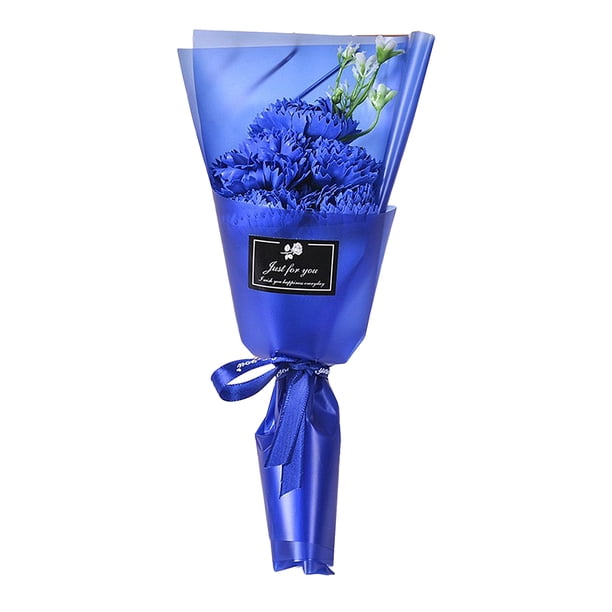 Ramo de claveles artificiales de 3/5 cabezas, envuelto en papel, con aroma a flores artificiales para el Día de la Madre o cumpleaños.
