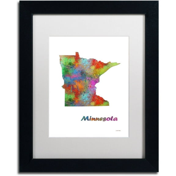 Trademark Fine Art "Minnesota State Map-1" Canvas Art by Marlene Watson, White Matte, Black Frame