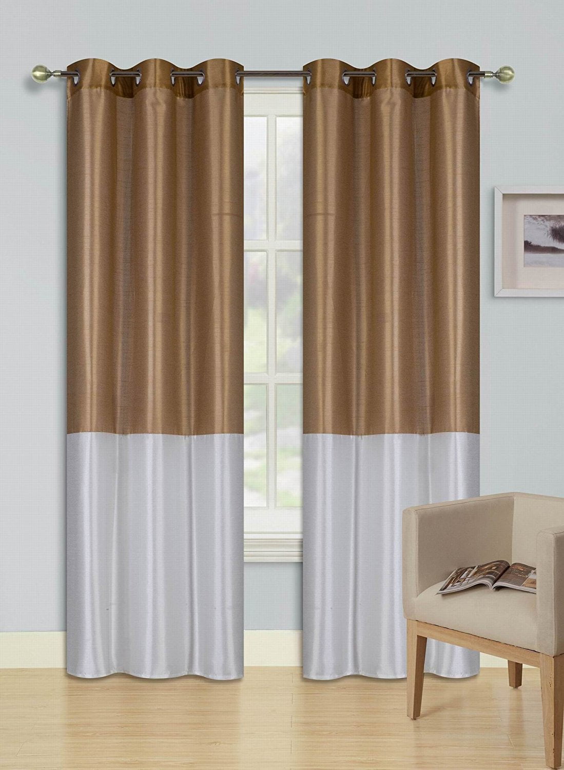 2 Panels Sunset Beach Side Scenery Print Blockout Window Curtain