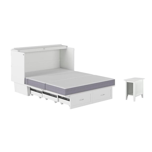 Home Square Ensemble de 2 Lits Escamotables Grand avec Coffre et Table d'Appoint, Blanc