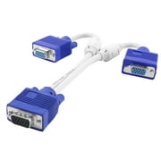 Unique Bargains 25cm 15 Pins VGA Male to Dual Female Spliter Cable Line Blue White for PC