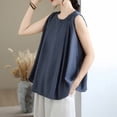 thumbnail image 4 of TKYCMSUAKI Cotton Linen Tank Tops for Women Ruffle Round Neck Sleeveless Shirts Loose Fit Solid Color Blouses Summer Going Out Pullover Tee, 4 of 8