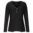 thumbnail image 5 of Oplxuo Dressy Casual Waffle Tops for Women Button Up V Neck Long Sleeve T-Shirts Loose Pullover Basic Solid Tuinc Blouse, 5 of 6