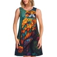 thumbnail image 1 of Balery Colorful Owl Forest Vestidos de verano para mujer con estampado: vestido holgado sin mangas, vestido playero informal y cómodo para días calurosos., 1 of 7