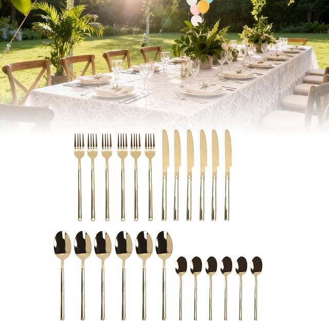 Juego De Cubiertos De Acero Inoxidable, 24 Piezas, Cubiertos Para 6, Utensilios Pulidos Espejo Con Tenedores, Cucharas Y Cuchillos, Vajilla Elegante Para Cenar