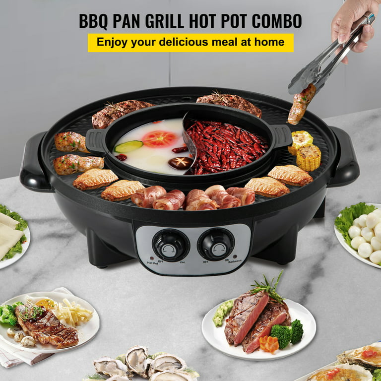 BENTISM 2 in 1 Electric BBQ Pan Grill Hot Pot Portable Hot Pot BBQ Grill  2200W