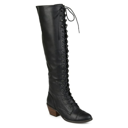 Brinley Co. - Womens Faux Leather Over-the-knee Lace-up Brogue Boots ...