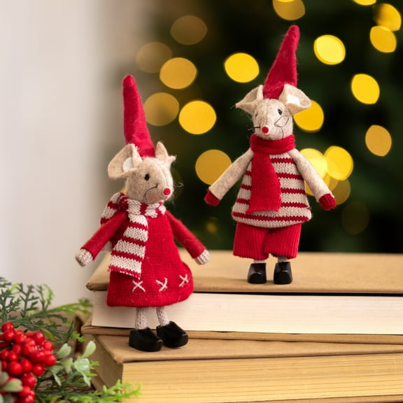 Standing Mice Christmas Decorations - 6" - Set of 2