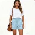 thumbnail image 5 of Resicozy Linen Shorts for Women Casual Summer High Waisted Wide Leg Lounge Beach Vacation Shorts with Pockets Light Blue L, 5 of 5