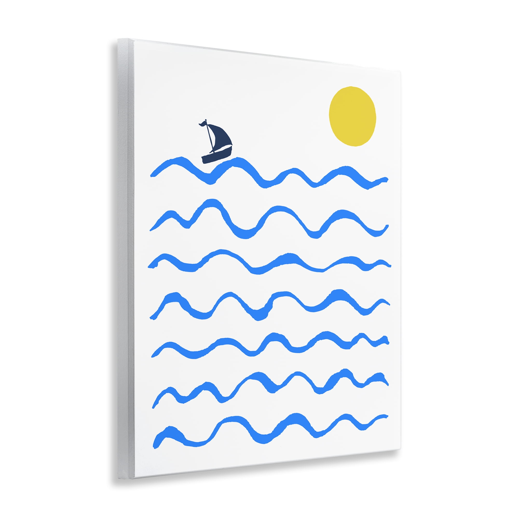 Stupell Industries Blue Waves & Sailboat Doodle Nautical & Beach Painting Unframed Art Print Wall Art, 11 x 14