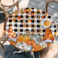 thumbnail image 2 of Orange Pumpkin Gnomes Fall Round Tablecloth, Fitted Table Cover with Elastic for 45"-54" Round Tables, Thanksgiving Leaf Black White Plaid Branches Table Cloth Dinning Party Waterproof Tablecloths, 2 of 7