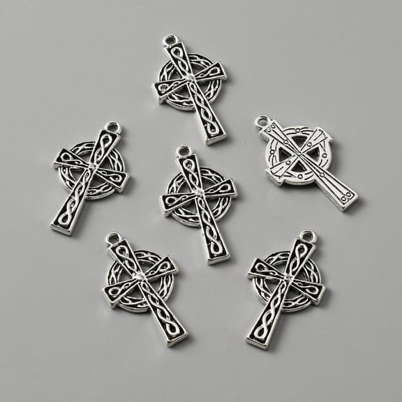 50pc Irish Tibetan Style Alloy Pendants Cross Antique Silver 29.5x17x2.5mm Hole: 1.6mm