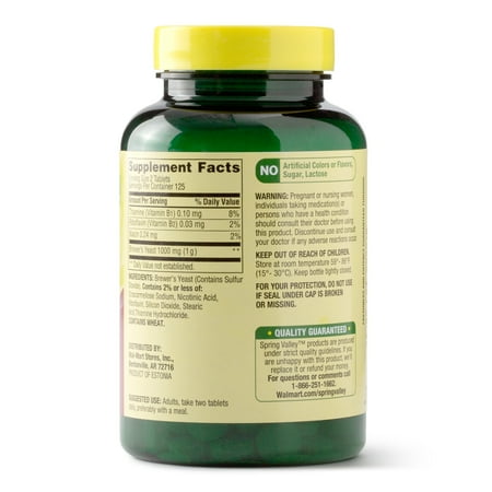 Spring Valley Natural Brewers Yeast Tablets, 1000 mg, 250 Count