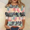 thumbnail image 1 of ICHUANYI Clearance Women's Casual 3/4 Sleeve Printed Round Neck Buttoned Basic Tunic Tops T-shirts Blouses(Green, S) ICHUANYI WER2023081509284, 1 of 5