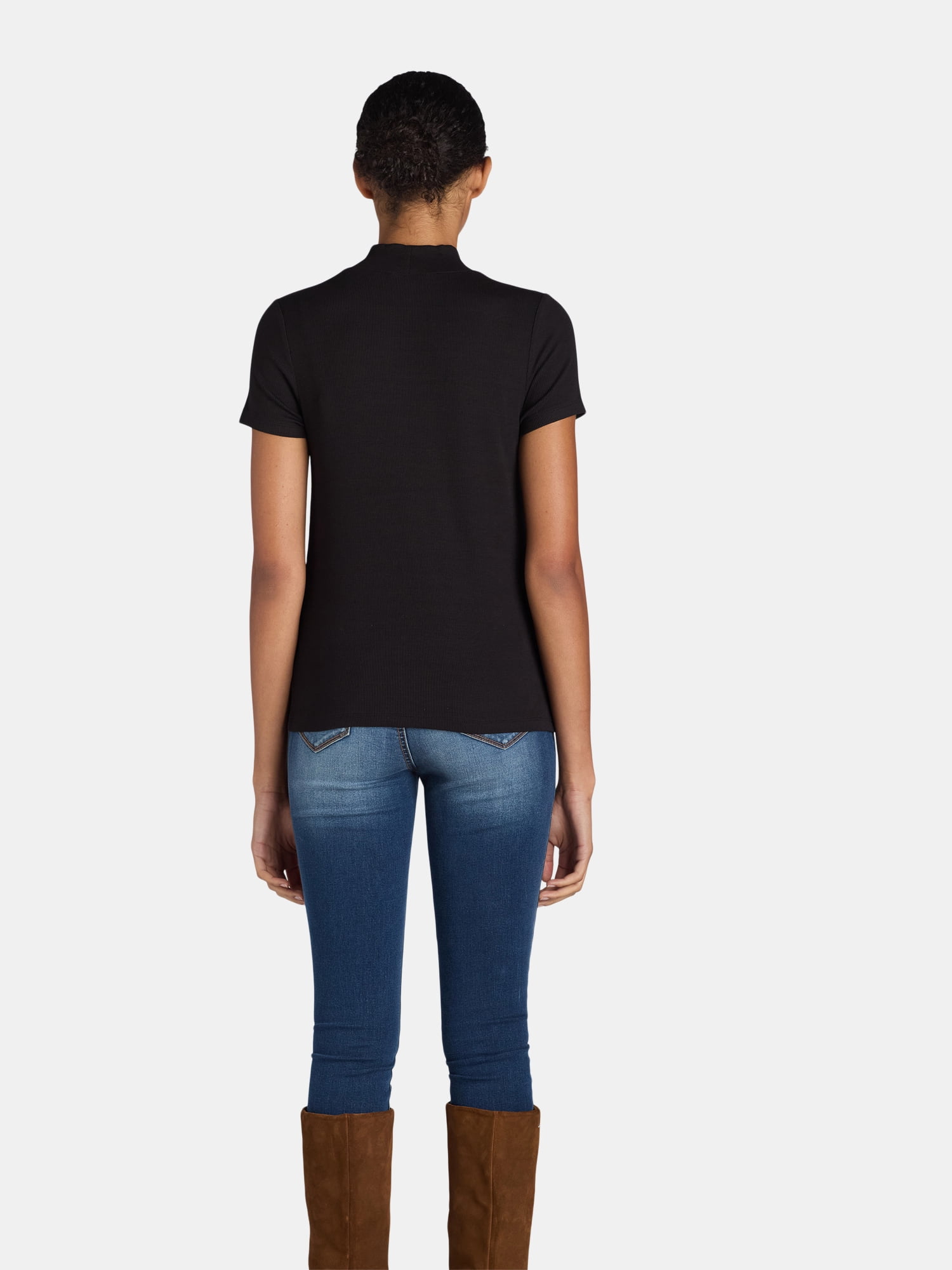 Time and Tru Women's Short Sleeve Mock Neck, Sizes S-XXXL
