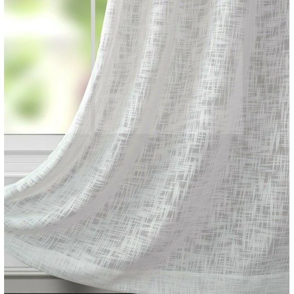 Kate Aurora Semi Sheer Textured Linen Grommet Top Solid Colored Window Curtain Panel Pair - White