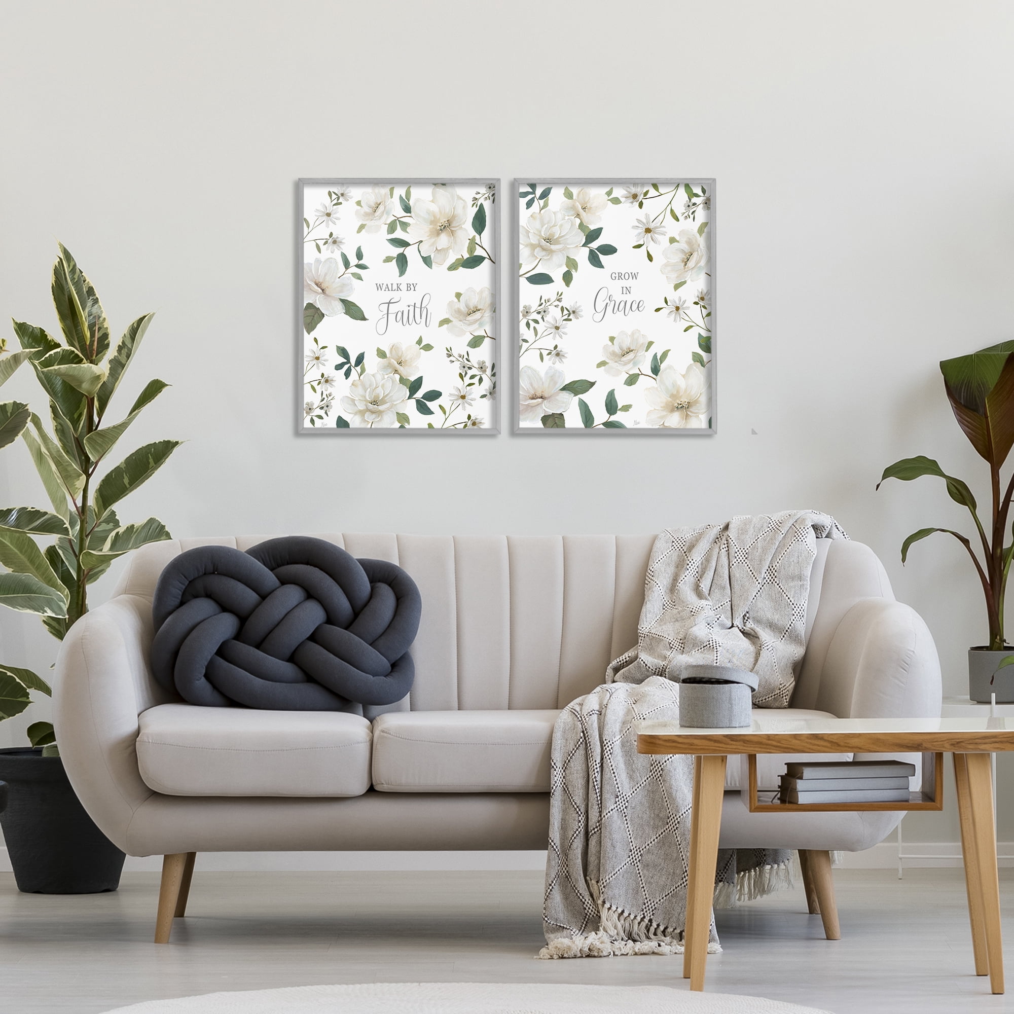 Stupell Industries Spiritual Faith Sayings with Florals 2 Piece Gray Framed Giclee Art Set, design by Nan