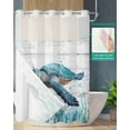thumbnail image 2 of No Hook Shower Curtains with Snap in Liner, Summer Sea Turtle Blue Fabric Shower Curtain, Coastal Ocean Seaweed Wood Grain Double Layers & See-Through Top Window Bathroom Curtains 72''x96'', 2 of 6