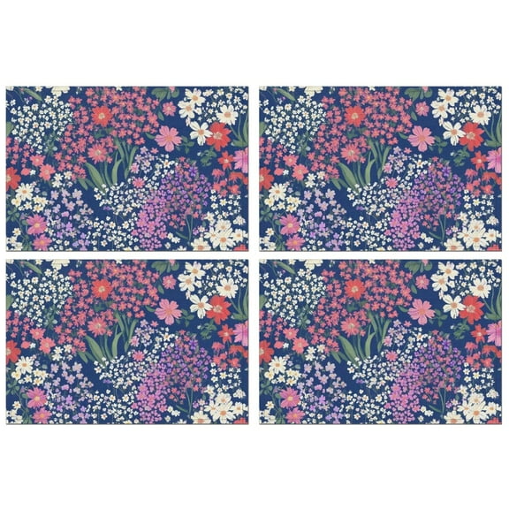 Pioneer Flower Floral Print Pattern Summer Placemats Table Placemats Set Of 4-Linen Kitchen Washable Placemats Table Mats 12x18 Inch Non-Slip Heat Resistant