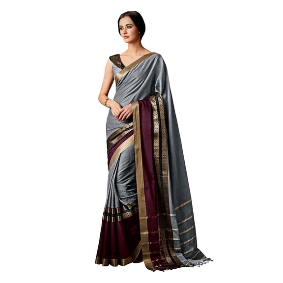 Sarees for Women Cotton Art Silk Woven Indian Wedding Sari, Ethnic Gift Sari Grey
