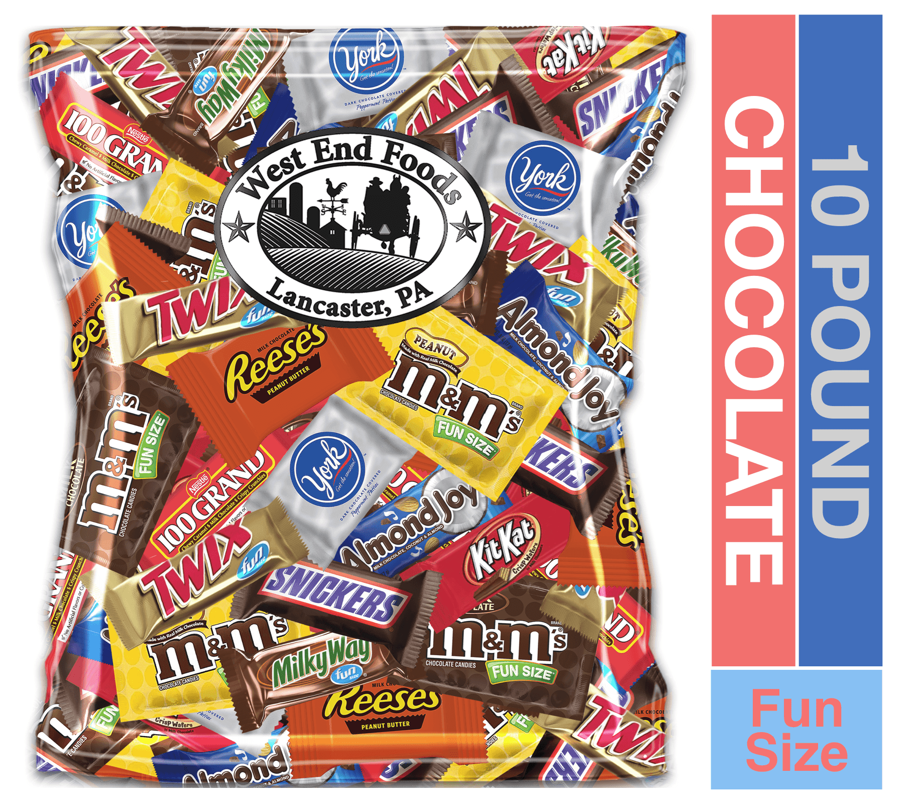 Bundle of Chocolate Candy Assortment (5.6 lb Bag) Reese's, Milky Way Bars, Snickers, Peanut, Twix, Kit Kat, Almond Joy, York, 100 Grand