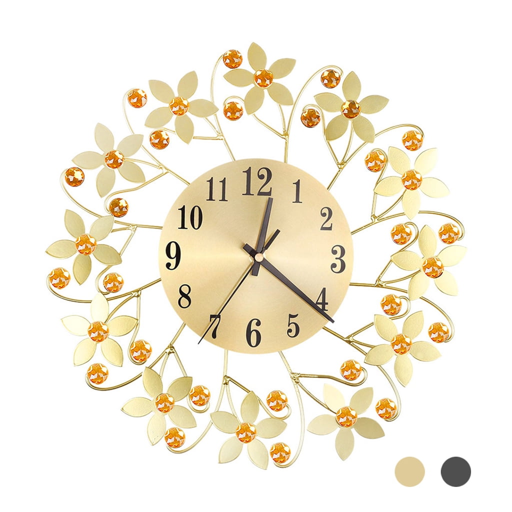 Acahhotxx Wall Clock, 35cm European 3D Large Wall Clock Flower for Rhinestone Living Room - Black
